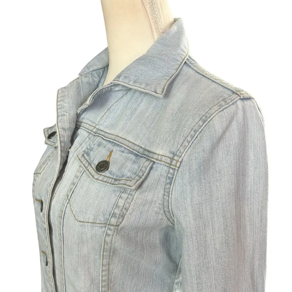 MK Michael Kors Jean Jacket Women Size XS Light Blue Stone Wash Button Up Denim